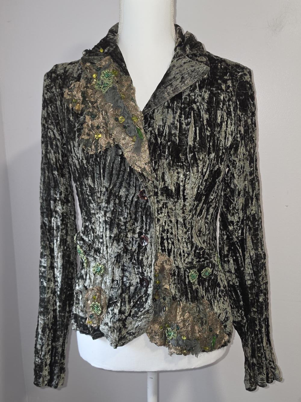 Vintage Alberto Makali Crushed Velvet Maximalist Embellished Blazer Jacket SZ M